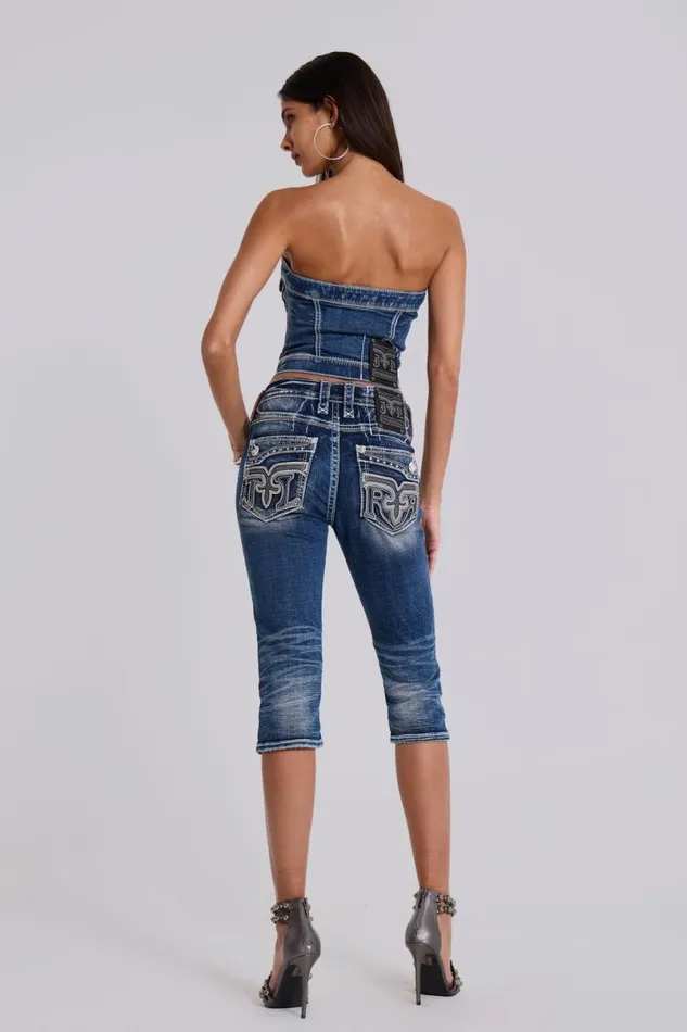 Jaded London Shorts and Jorts Women Rock Revival Capri Jeans Blue