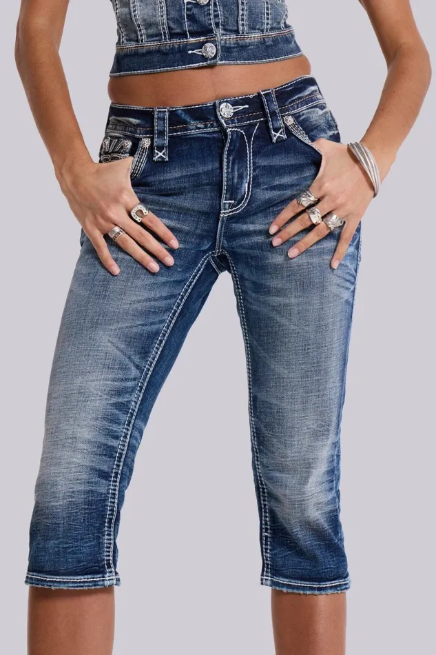 Jaded London Shorts and Jorts Women Rock Revival Capri Jeans Blue