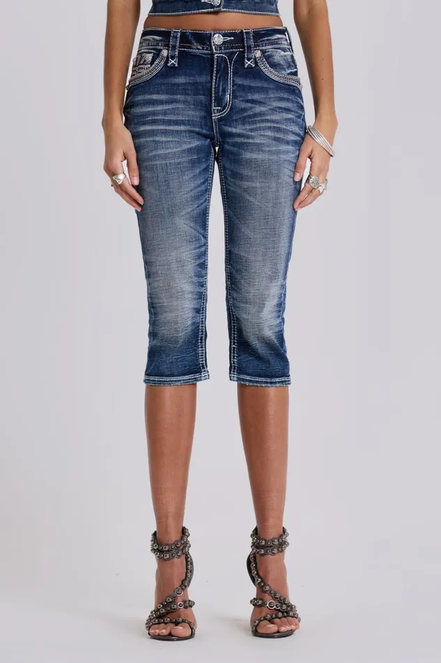 Jaded London Shorts and Jorts Women Rock Revival Capri Jeans Blue