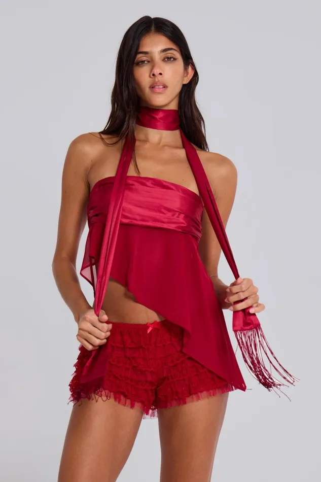 Jaded London Shorts and Jorts Women Scarlet Red Rhea Lace Bloomer Shorts Red