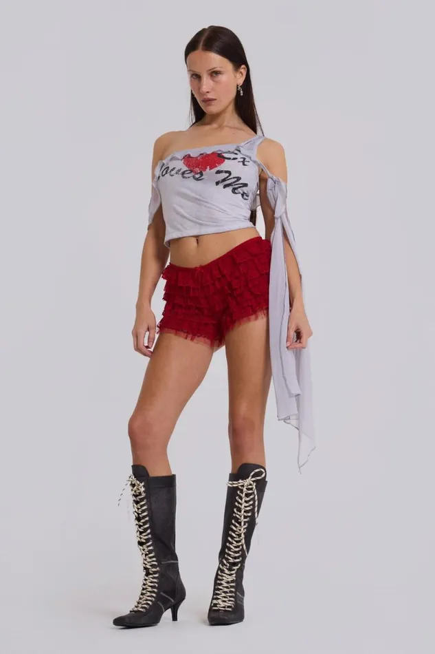 Jaded London Shorts and Jorts Women Scarlet Red Rhea Lace Bloomer Shorts Red