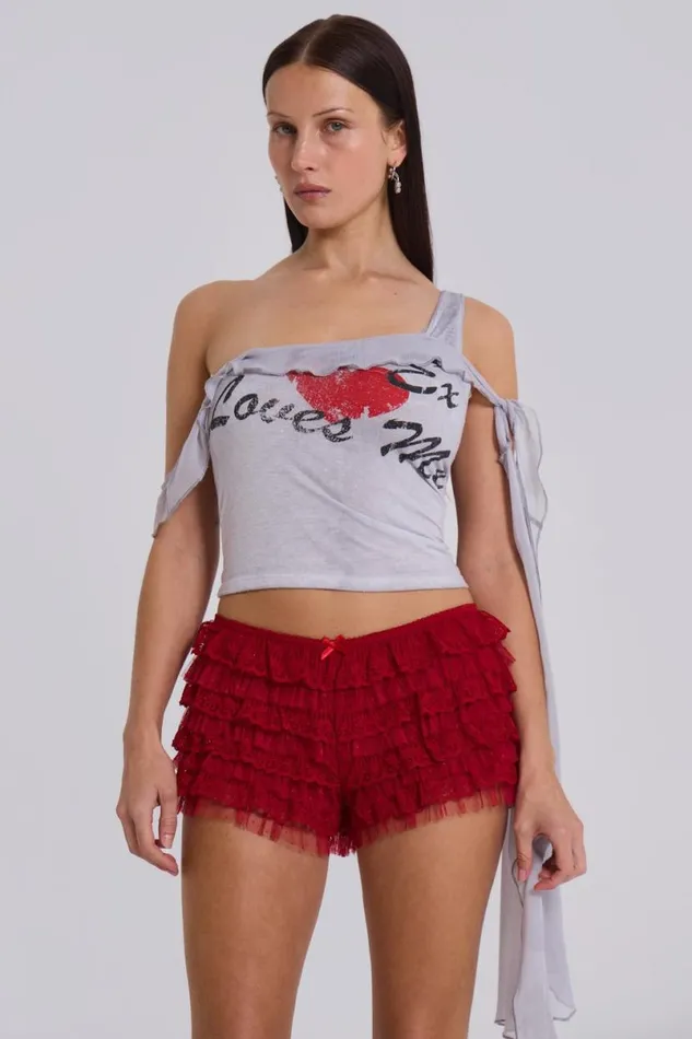 Jaded London Shorts and Jorts Women Scarlet Red Rhea Lace Bloomer Shorts Red