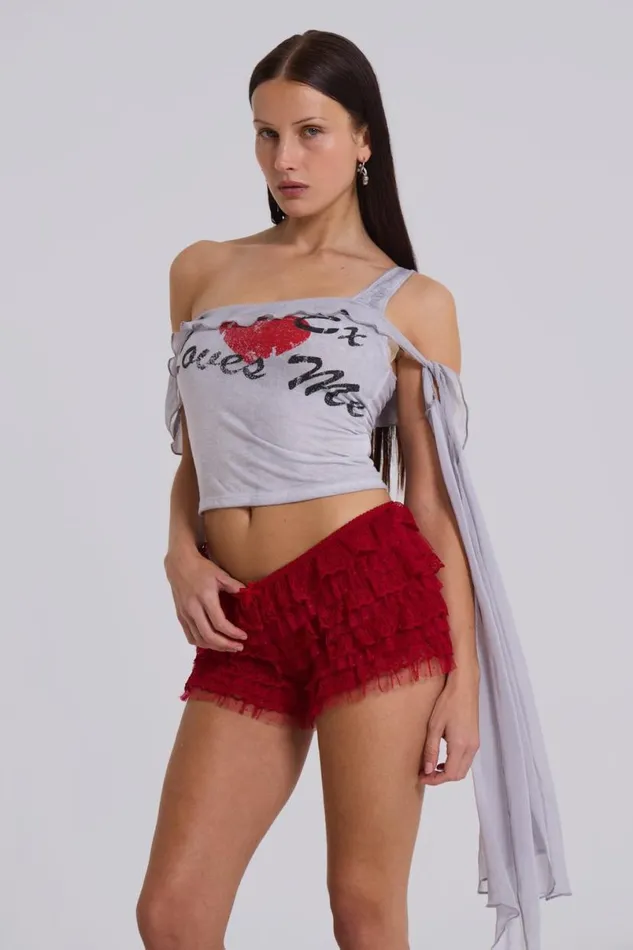 Jaded London Shorts and Jorts Women Scarlet Red Rhea Lace Bloomer Shorts Red