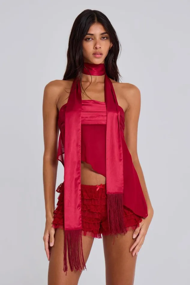 Jaded London Shorts and Jorts Women Scarlet Red Rhea Lace Bloomer Shorts Red