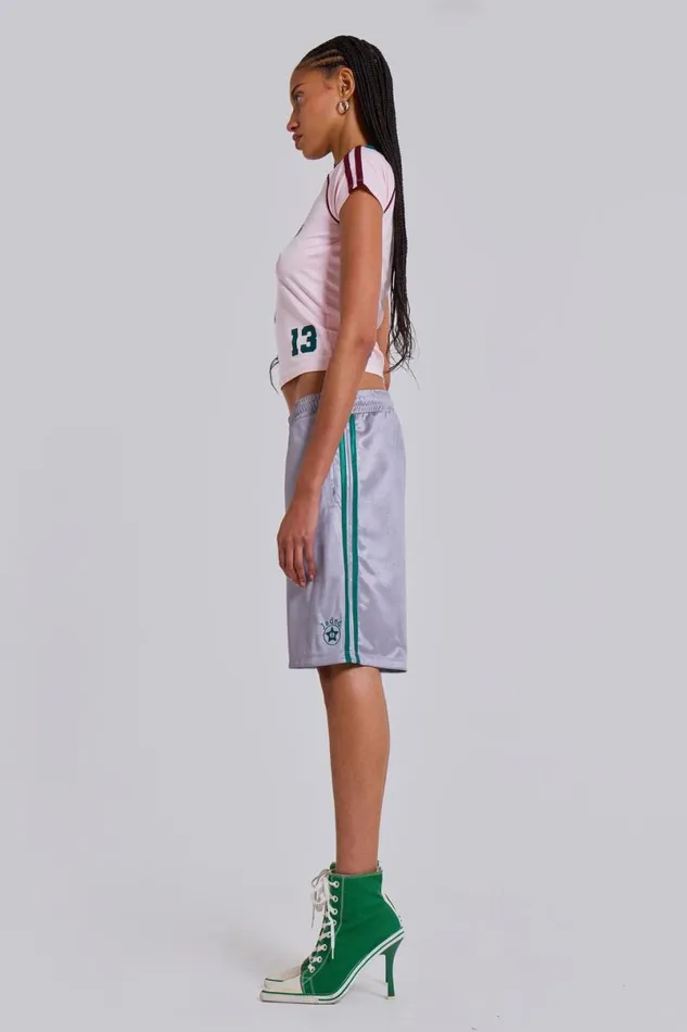 Jaded London Shorts and Jorts Women Silver Alyx Longline Football Shorts Silver