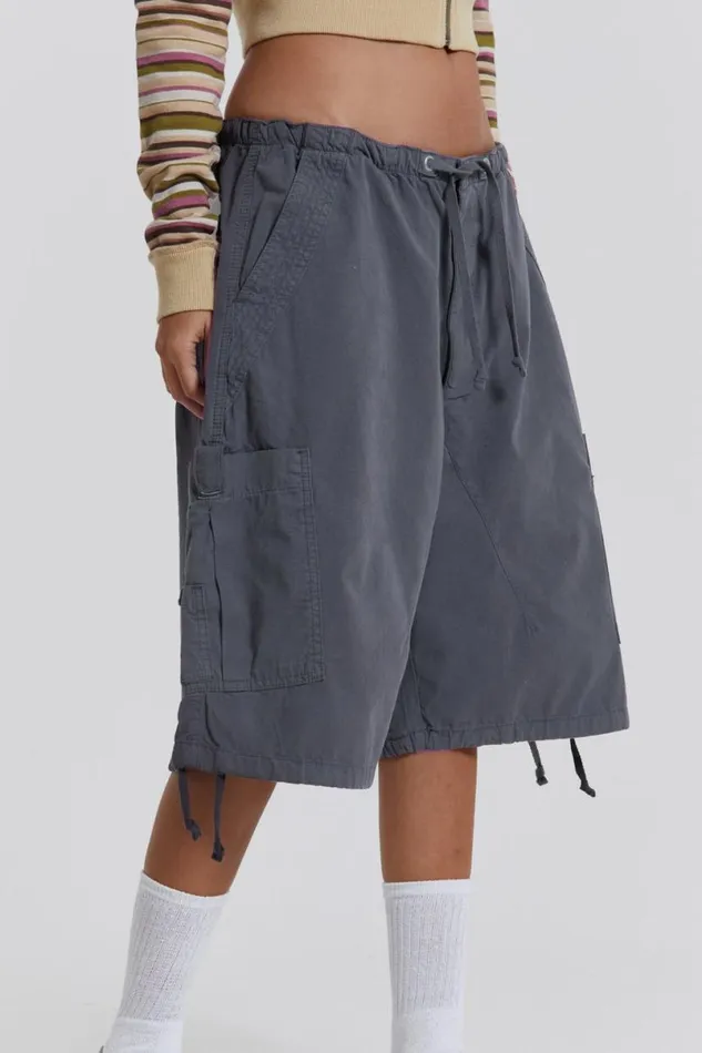 Jaded London Shorts and Jorts Women Vintage Grey Parachute Cargo Shorts Grey