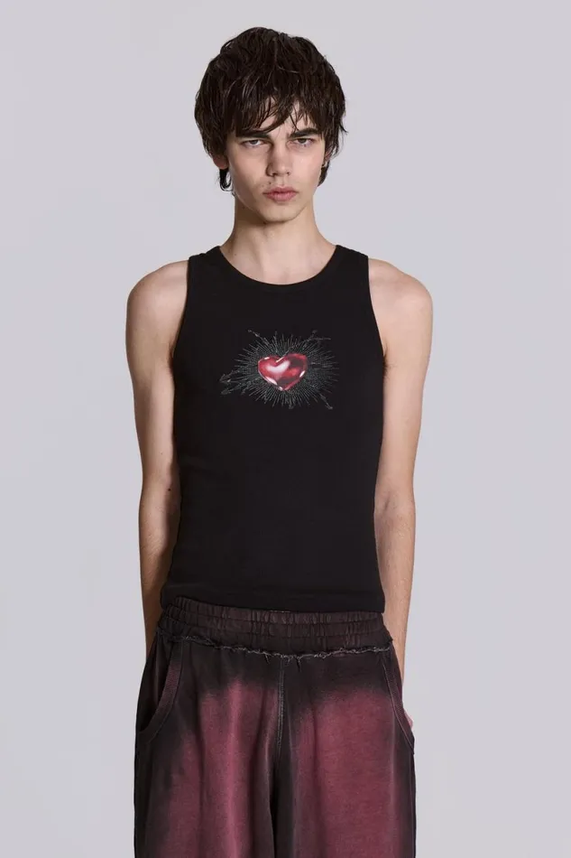 Jaded London TShirts and Vests Men Barbed Heart Vest Black