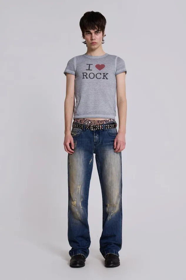 Jaded London TShirts and Vests Men Dirty Rock Tee Grey
