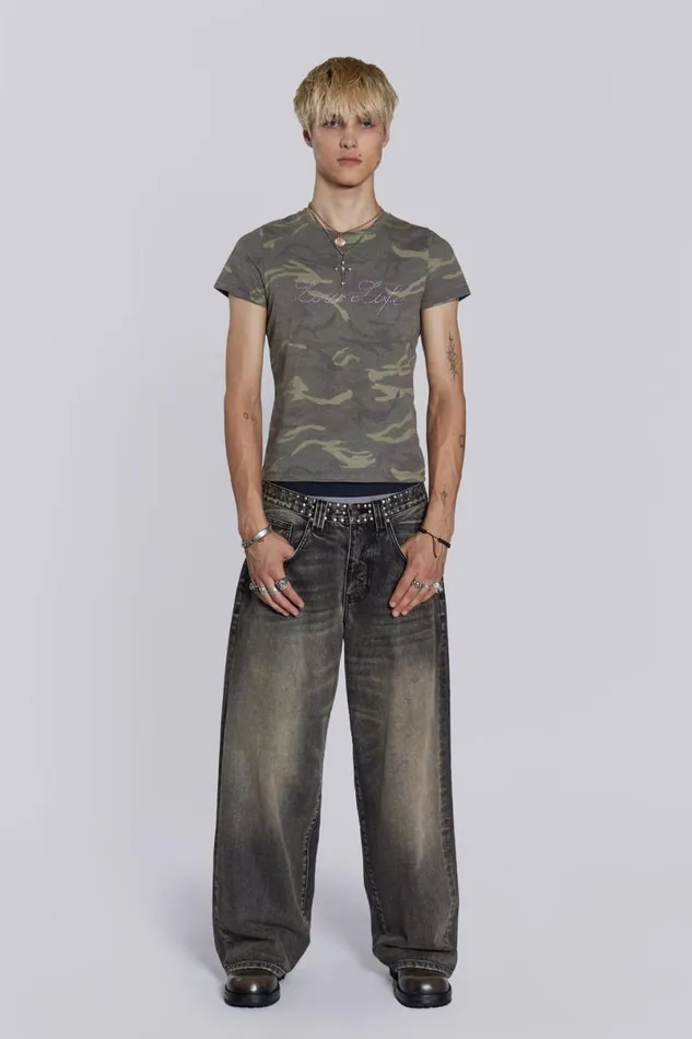 Jaded London TShirts and Vests Men Low Life Camo Tee Green