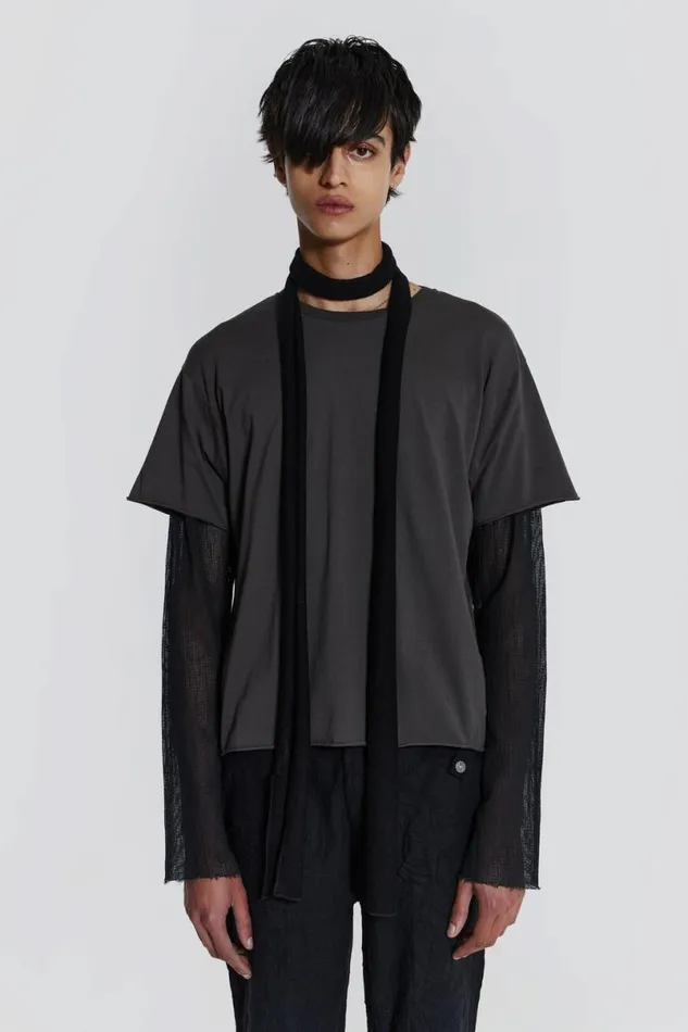 Jaded London TShirts and Vests Men Pitch Double Layer Tee Grey