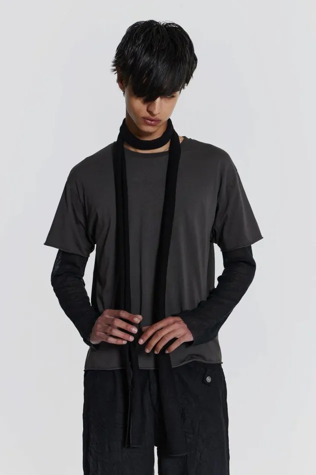 Jaded London TShirts and Vests Men Pitch Double Layer Tee Grey