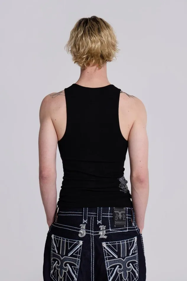 Jaded London TShirts and Vests Men Rock Revival Black Fleur De Lis Vest Black