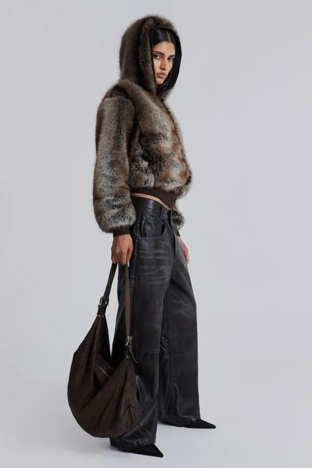 Jaded London Unisex UnisexMen Bear Faux Fur Hooded Jacket Brown