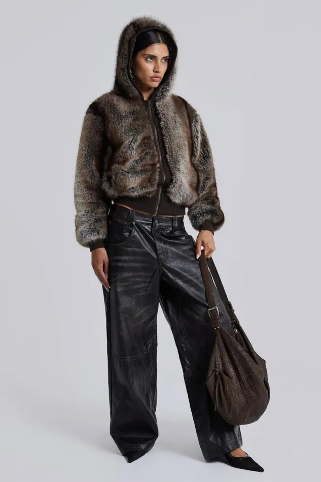Jaded London Unisex UnisexMen Bear Faux Fur Hooded Jacket Brown