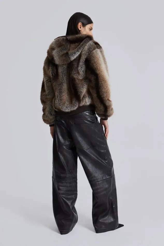 Jaded London Unisex UnisexMen Bear Faux Fur Hooded Jacket Brown