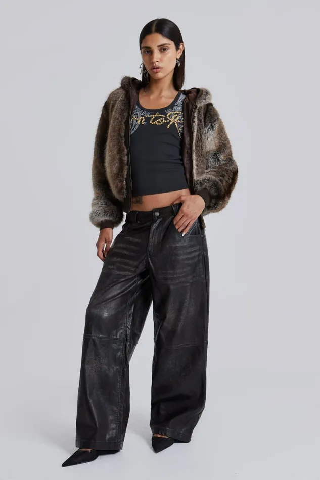 Jaded London Unisex UnisexMen Bear Faux Fur Hooded Jacket Brown