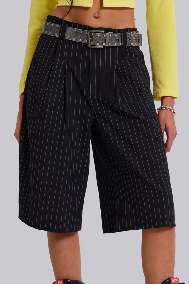 Jaded London Unisex UnisexMen Black Pinstripe Goliath Shorts Black