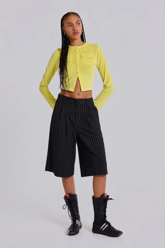 Jaded London Unisex UnisexMen Black Pinstripe Goliath Shorts Black