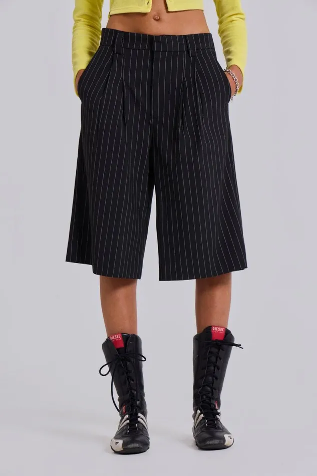 Jaded London Unisex UnisexMen Black Pinstripe Goliath Shorts Black