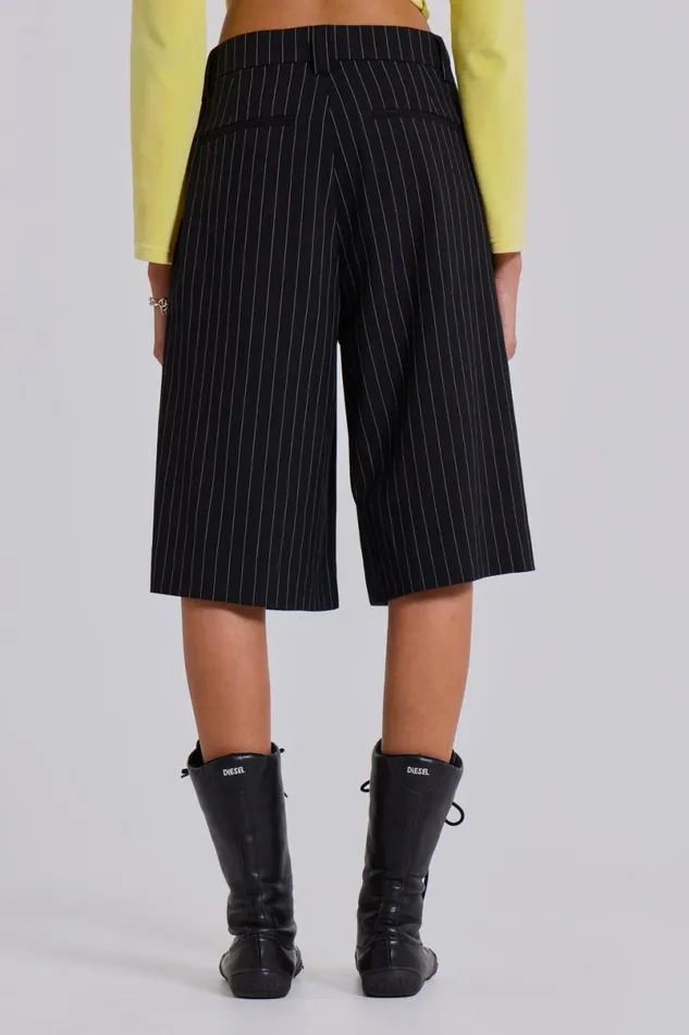 Jaded London Unisex UnisexMen Black Pinstripe Goliath Shorts Black