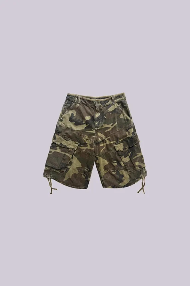 Jaded London Unisex UnisexMen Cadet Camo Shorts Khaki