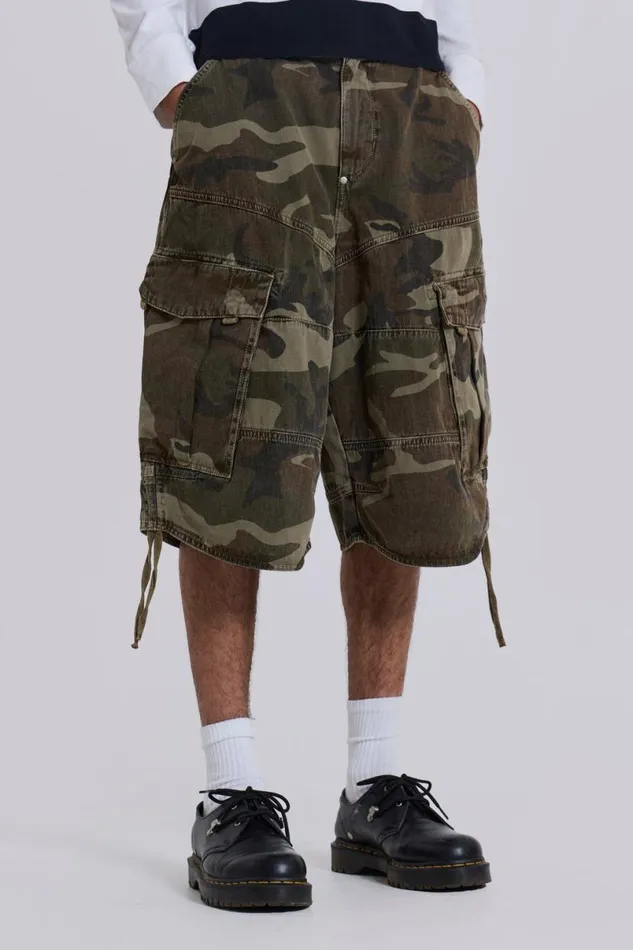 Jaded London Unisex UnisexMen Cadet Camo Shorts Khaki