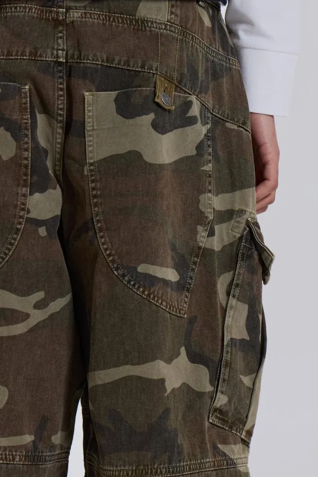 Jaded London Unisex UnisexMen Cadet Camo Shorts Khaki