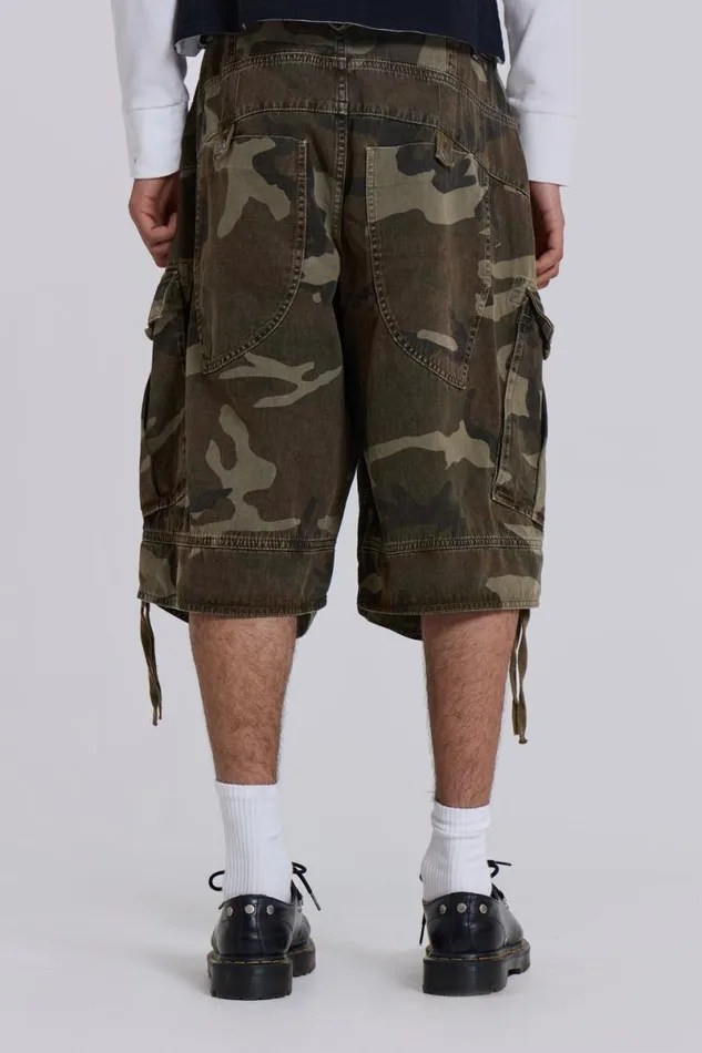 Jaded London Unisex UnisexMen Cadet Camo Shorts Khaki
