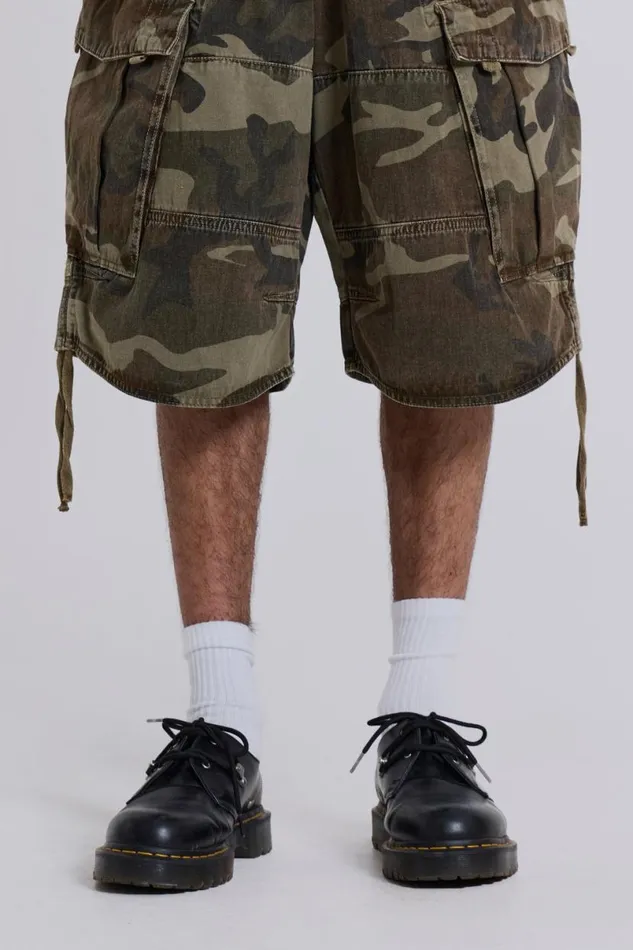 Jaded London Unisex UnisexMen Cadet Camo Shorts Khaki