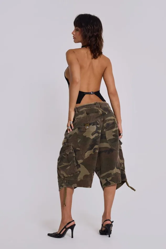 Jaded London Unisex UnisexMen Cadet Camo Shorts Khaki