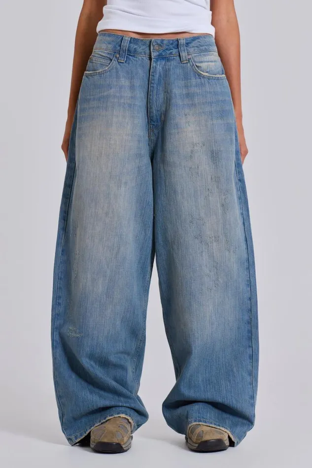 Jaded London Unisex UnisexMen Light Wash Slub XL Colossus Jeans Blue