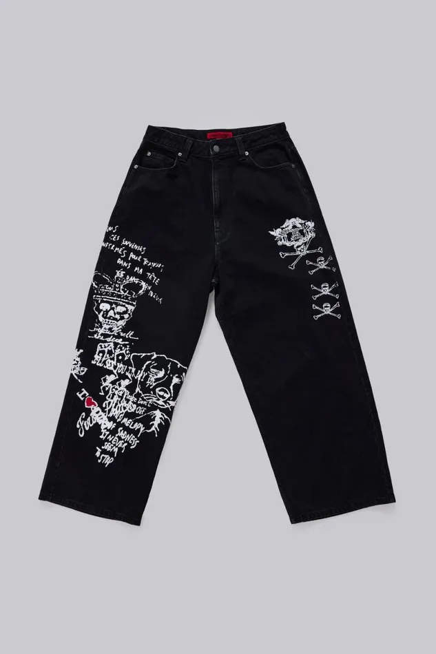 Jaded London Unisex UnisexMen Scribble XL Colossus Jeans Black