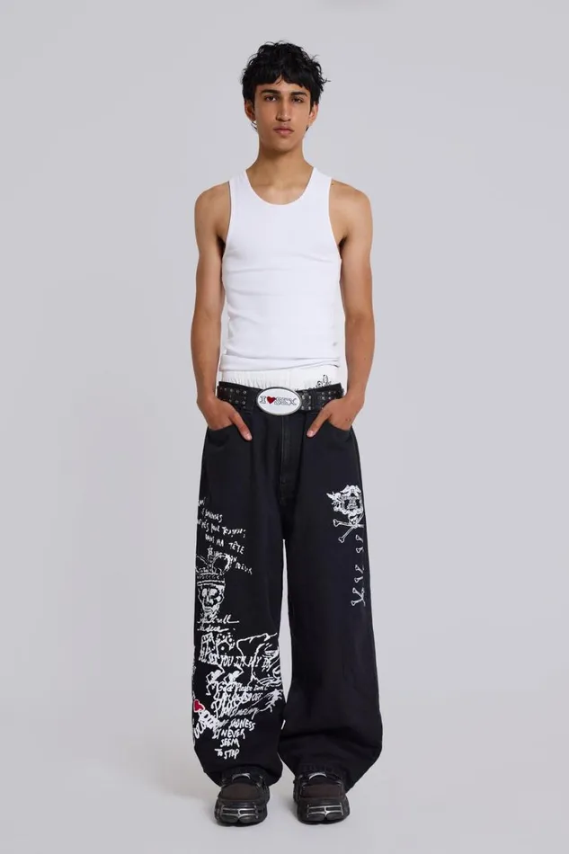 Jaded London Unisex UnisexMen Scribble XL Colossus Jeans Black