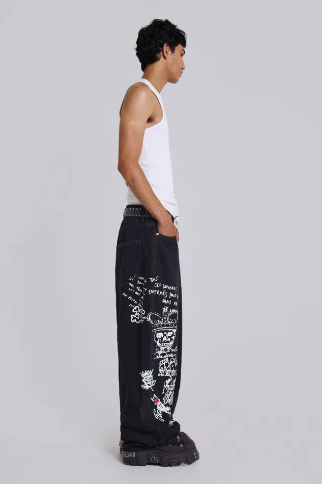 Jaded London Unisex UnisexMen Scribble XL Colossus Jeans Black