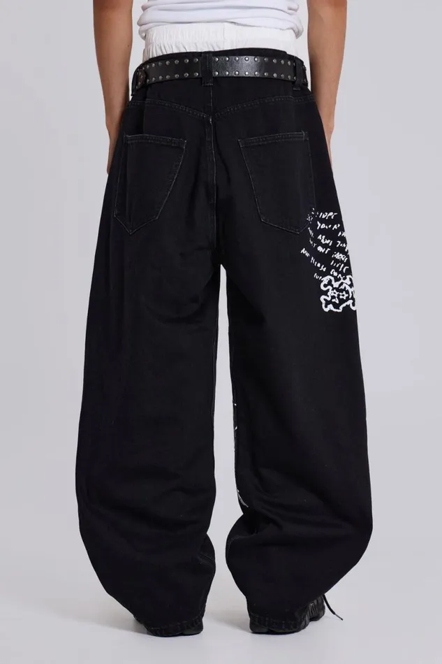 Jaded London Unisex UnisexMen Scribble XL Colossus Jeans Black
