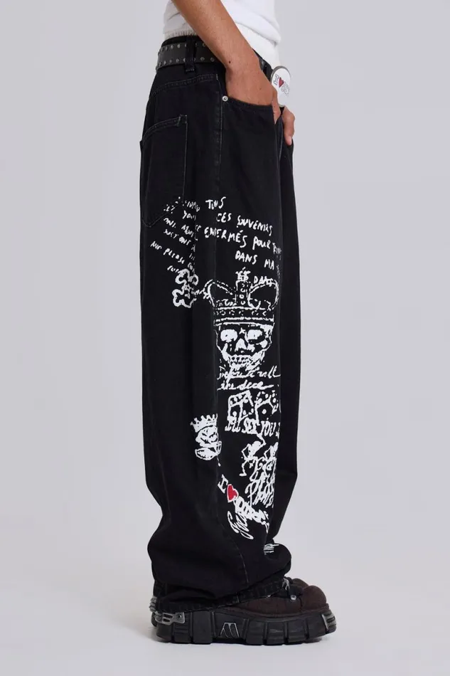 Jaded London Unisex UnisexMen Scribble XL Colossus Jeans Black
