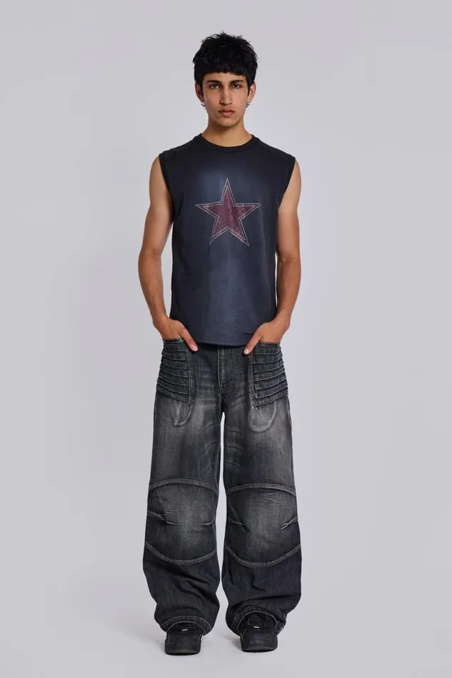 Jaded London Unisex UnisexMen Washed Black Crash Biker Colossus Jeans Blue