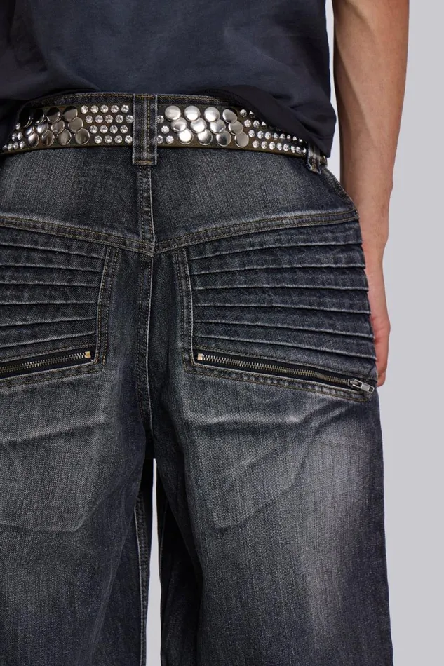 Jaded London Unisex UnisexMen Washed Black Crash Biker Colossus Jeans Blue