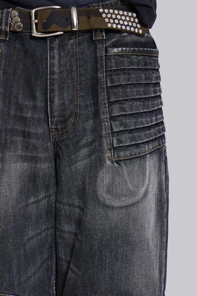 Jaded London Unisex UnisexMen Washed Black Crash Biker Colossus Jeans Blue