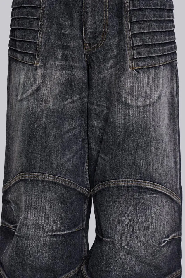 Jaded London Unisex UnisexMen Washed Black Crash Biker Colossus Jeans Blue