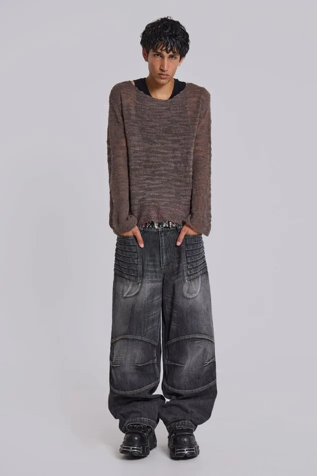 Jaded London Unisex UnisexMen Washed Black Crash Biker Colossus Jeans Blue