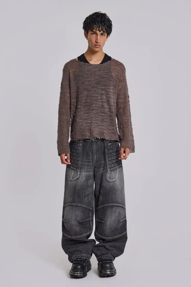 Jaded London Unisex UnisexMen Washed Black Crash Biker Colossus Jeans Blue