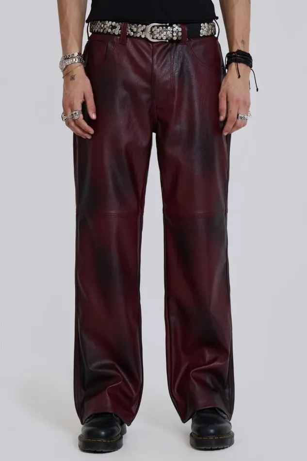 Jaded London Unisex Unisex Oxblood Faux Leather Pants Red