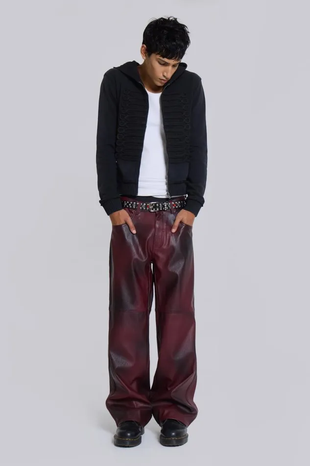 Jaded London Unisex Unisex Oxblood Faux Leather Pants Red