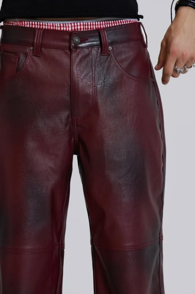 Jaded London Unisex Unisex Oxblood Faux Leather Pants Red