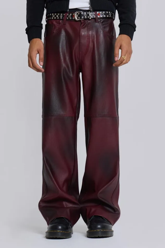 Jaded London Unisex Unisex Oxblood Faux Leather Pants Red