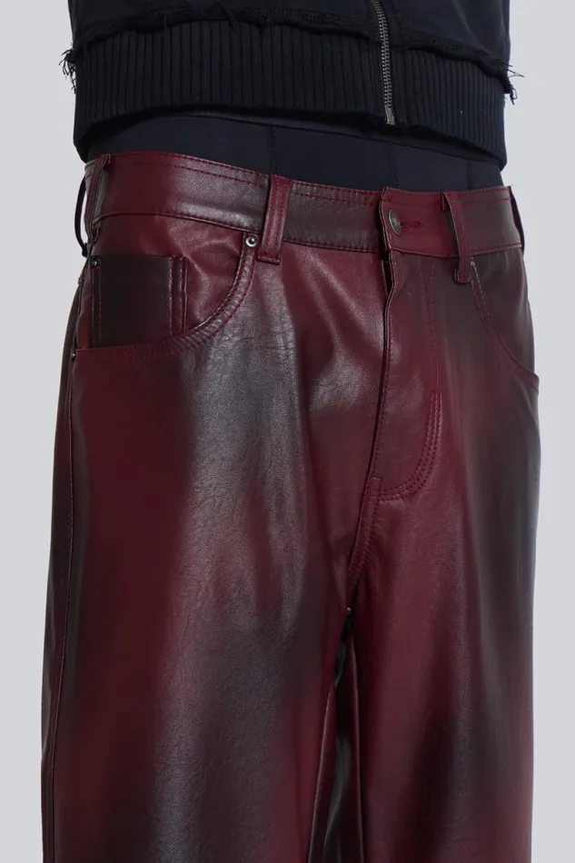Jaded London Unisex Unisex Oxblood Faux Leather Pants Red