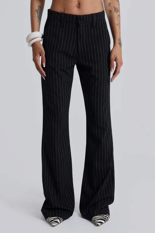Jaded London Unisex UnisexWomen Black Pinstripe Stacked Bootcut Suit Pants Black