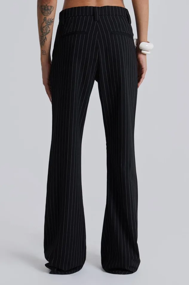 Jaded London Unisex UnisexWomen Black Pinstripe Stacked Bootcut Suit Pants Black