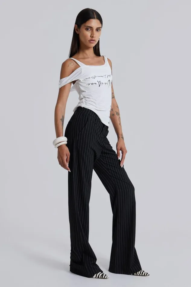 Jaded London Unisex UnisexWomen Black Pinstripe Stacked Bootcut Suit Pants Black